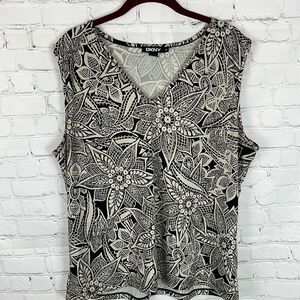 DKNY Floral Black and Cream Blouse Size 1X
